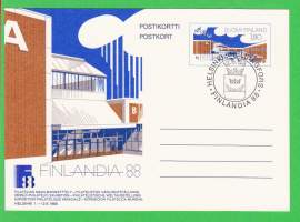 Finlandia 88 - Filatelian Maailmannäyttely Helsingin Messukeskuksessa 1.-12.6.1988. Päiväleimattu postikortti 12.6.1988.