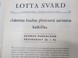 Lotta-Svärd 1943 nr 2, Akateemiset naiset ja L-S, Sallatunturi, Pesun kanssako pulassa, Lottamorsian Kyllikki Välimaa &amp; ltn Helge Blomqvist (3 x VR), Tomaatteja, ym.