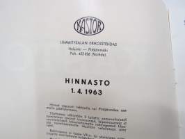 Kastor, kuikaat, padat, liedet, uunit - kuvallinen hinnasto 1.4.1963 -myyntiesite / stove brochure