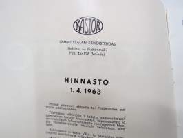 Kastor, kuikaat, padat, liedet, uunit - kuvallinen hinnasto 1.4.1963 -myyntiesite / stove brochure