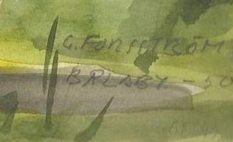 Gunnar Forsström,   &quot;Pihapiiri&quot; akvarelli  sign 1949-50   koko 24x32  cm kehystämätön