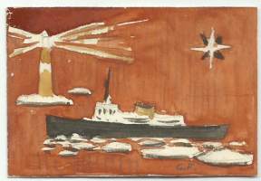 Gunnar Forsström,  laiva luonnos akvarelli 6x9 cm