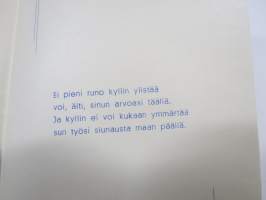 Äidille - Äitienpäivä - Äitienpäiväkortti 1940-luvulta; Ei pieni runo kyllin ylistää voi, äiti, sinun arvoasi täällä. Ja kyllin ei voi kukaan ymmärtää sun työsi...
