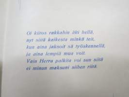 Äidille - Äitienpäivä - Äitienpäiväkortti 1940-luvulta; Oi kiitos rakkahin äiti hellä, nyt siitä kaikesta minkä teit, kun aina jaksoit sä työskennellä, ja aina...