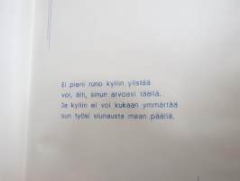 Äidille - Äitienpäivä - Äitienpäiväkortti 1940-luvulta; Ei pieni runo kyllin ylistää voi, äiti, sinun arvoasi täällä. Ja kyllin ei voi kukaan ymmärtää sun työsi...