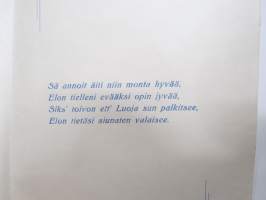 Äidille - Äitienpäivä - Äitienpäiväkortti 1940-luvulta; Sä annoit äiti niin monta hyvää, Elon tielleni evääksi opin jyvää, Siks´toivon ett´Luoja sun palkitsee...