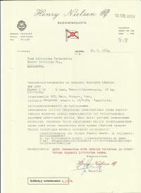 Henry Nielsen Huolintaosasto  Oy Helsinki 1958 - firmalomake