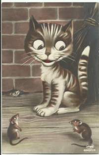 Kissa hiiri leikkejä sign taiteilijakortti - postikortti kulkenut 1930