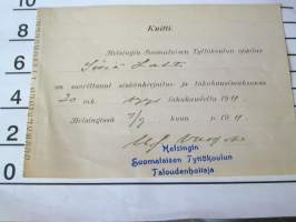 helsingin suomalaisen tyttökoulun  kuitti 1.9.1911  .VAKITA.N tarjous helposti paketti koko  s ja  19x36no 35kg 5e