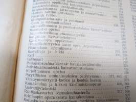 Opettajain lehti 1932-33 -sidottu vuosikerta, käsittelee monipuolisesti kansanopetusta ja opetustoimintaa maanlajuisesti, artikkelisisältö näkyvissä / annual volume