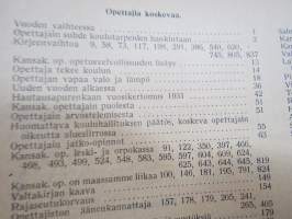 Opettajain lehti 1932-33 -sidottu vuosikerta, käsittelee monipuolisesti kansanopetusta ja opetustoimintaa maanlajuisesti, artikkelisisältö näkyvissä / annual volume