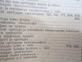 Opettajain lehti 1932-33 -sidottu vuosikerta, käsittelee monipuolisesti kansanopetusta ja opetustoimintaa maanlajuisesti, artikkelisisältö näkyvissä / annual volume