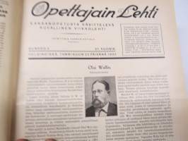 Opettajain lehti 1932-33 -sidottu vuosikerta, käsittelee monipuolisesti kansanopetusta ja opetustoimintaa maanlajuisesti, artikkelisisältö näkyvissä / annual volume