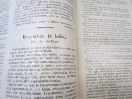 Opettajain lehti 1932-33 -sidottu vuosikerta, käsittelee monipuolisesti kansanopetusta ja opetustoimintaa maanlajuisesti, artikkelisisältö näkyvissä / annual volume