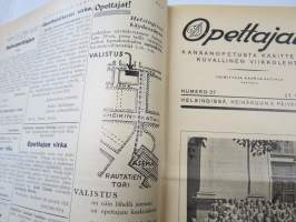 Opettajain lehti 1932-33 -sidottu vuosikerta, käsittelee monipuolisesti kansanopetusta ja opetustoimintaa maanlajuisesti, artikkelisisältö näkyvissä / annual volume