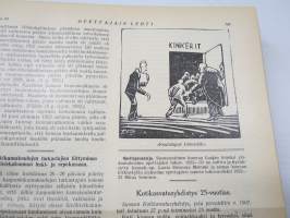 Opettajain lehti 1932-33 -sidottu vuosikerta, käsittelee monipuolisesti kansanopetusta ja opetustoimintaa maanlajuisesti, artikkelisisältö näkyvissä / annual volume