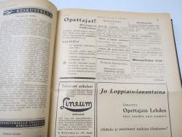 Opettajain lehti 1932-33 -sidottu vuosikerta, käsittelee monipuolisesti kansanopetusta ja opetustoimintaa maanlajuisesti, artikkelisisältö näkyvissä / annual volume