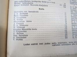 Opettajain lehti 1932-33 -sidottu vuosikerta, käsittelee monipuolisesti kansanopetusta ja opetustoimintaa maanlajuisesti, artikkelisisältö näkyvissä / annual volume