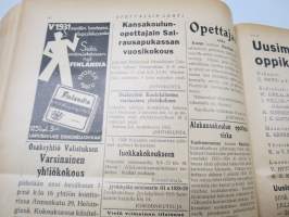 Opettajain lehti 1932-33 -sidottu vuosikerta, käsittelee monipuolisesti kansanopetusta ja opetustoimintaa maanlajuisesti, artikkelisisältö näkyvissä / annual volume