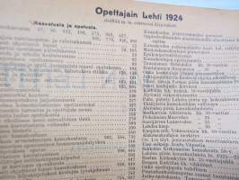 Opettajain lehti 1924-25 -sidottu vuosikerta, käsittelee monipuolisesti kansanopetusta ja opetustoimintaa maanlajuisesti, artikkelisisältö näkyvissä / annual volume
