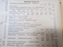 Opettajain lehti 1924-25 -sidottu vuosikerta, käsittelee monipuolisesti kansanopetusta ja opetustoimintaa maanlajuisesti, artikkelisisältö näkyvissä / annual volume