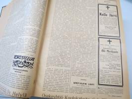 Opettajain lehti 1924-25 -sidottu vuosikerta, käsittelee monipuolisesti kansanopetusta ja opetustoimintaa maanlajuisesti, artikkelisisältö näkyvissä / annual volume