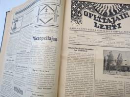 Opettajain lehti 1924-25 -sidottu vuosikerta, käsittelee monipuolisesti kansanopetusta ja opetustoimintaa maanlajuisesti, artikkelisisältö näkyvissä / annual volume