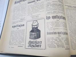 Opettajain lehti 1924-25 -sidottu vuosikerta, käsittelee monipuolisesti kansanopetusta ja opetustoimintaa maanlajuisesti, artikkelisisältö näkyvissä / annual volume