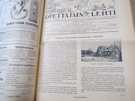 Opettajain lehti 1924-25 -sidottu vuosikerta, käsittelee monipuolisesti kansanopetusta ja opetustoimintaa maanlajuisesti, artikkelisisältö näkyvissä / annual volume