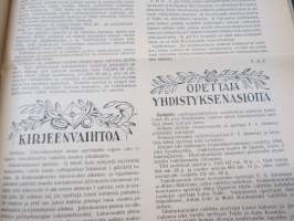 Opettajain lehti 1924-25 -sidottu vuosikerta, käsittelee monipuolisesti kansanopetusta ja opetustoimintaa maanlajuisesti, artikkelisisältö näkyvissä / annual volume