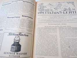 Opettajain lehti 1924-25 -sidottu vuosikerta, käsittelee monipuolisesti kansanopetusta ja opetustoimintaa maanlajuisesti, artikkelisisältö näkyvissä / annual volume