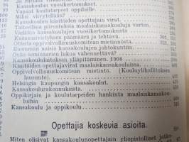 Opettajain lehti 1907-08-09 -sidottu vuosikerta, käsittelee monipuolisesti kansanopetusta ja opetustoimintaa maanlajuisesti, artikkelisisältö näkyvissä / annual vol