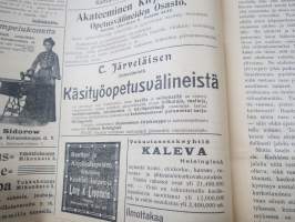 Opettajain lehti 1907-08-09 -sidottu vuosikerta, käsittelee monipuolisesti kansanopetusta ja opetustoimintaa maanlajuisesti, artikkelisisältö näkyvissä / annual vol