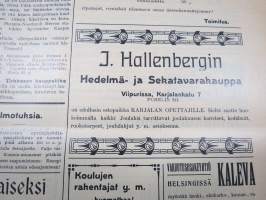 Opettajain lehti 1907-08-09 -sidottu vuosikerta, käsittelee monipuolisesti kansanopetusta ja opetustoimintaa maanlajuisesti, artikkelisisältö näkyvissä / annual vol