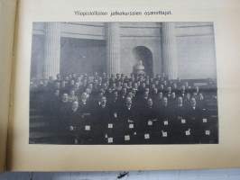 Opettajain lehti 1907-08-09 -sidottu vuosikerta, käsittelee monipuolisesti kansanopetusta ja opetustoimintaa maanlajuisesti, artikkelisisältö näkyvissä / annual vol