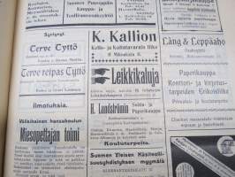 Opettajain lehti 1907-08-09 -sidottu vuosikerta, käsittelee monipuolisesti kansanopetusta ja opetustoimintaa maanlajuisesti, artikkelisisältö näkyvissä / annual vol