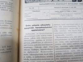 Opettajain lehti 1907-08-09 -sidottu vuosikerta, käsittelee monipuolisesti kansanopetusta ja opetustoimintaa maanlajuisesti, artikkelisisältö näkyvissä / annual vol