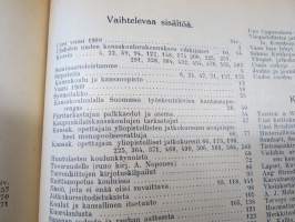 Opettajain lehti 1907-08-09 -sidottu vuosikerta, käsittelee monipuolisesti kansanopetusta ja opetustoimintaa maanlajuisesti, artikkelisisältö näkyvissä / annual vol