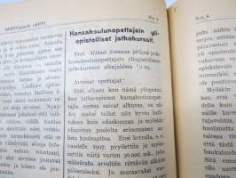 Opettajain lehti 1907-08-09 -sidottu vuosikerta, käsittelee monipuolisesti kansanopetusta ja opetustoimintaa maanlajuisesti, artikkelisisältö näkyvissä / annual vol