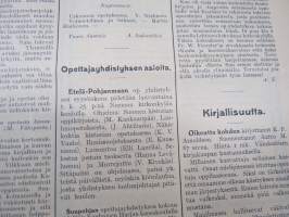 Opettajain lehti 1907-08-09 -sidottu vuosikerta, käsittelee monipuolisesti kansanopetusta ja opetustoimintaa maanlajuisesti, artikkelisisältö näkyvissä / annual vol