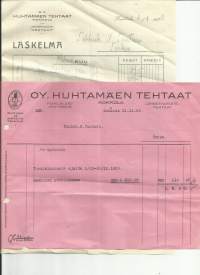 Huhtamäen Tehtaat  Oy  Kokkola 1929-30 - firmalomake 2 kpl