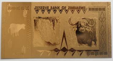Zimbabwe   One hundred trillion Dollars  feikkiseteli, leikkiraha  24 K kullattu seteli