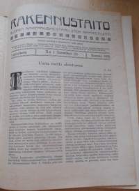 Rakennustaito 1916 koko vuosikerta kirjaksi sidottu, Ilmestynyt kaksi kertaa kuukaudessa. 3 kaksoisnumeroa