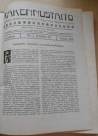 Rakennustaito 1916 koko vuosikerta kirjaksi sidottu, Ilmestynyt kaksi kertaa kuukaudessa. 3 kaksoisnumeroa