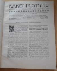 Rakennustaito 1916 koko vuosikerta kirjaksi sidottu, Ilmestynyt kaksi kertaa kuukaudessa. 3 kaksoisnumeroa