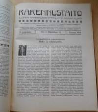 Rakennustaito 1916 koko vuosikerta kirjaksi sidottu, Ilmestynyt kaksi kertaa kuukaudessa. 3 kaksoisnumeroa