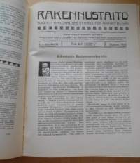 Rakennustaito 1916 koko vuosikerta kirjaksi sidottu, Ilmestynyt kaksi kertaa kuukaudessa. 3 kaksoisnumeroa
