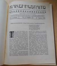 Rakennustaito 1916 koko vuosikerta kirjaksi sidottu, Ilmestynyt kaksi kertaa kuukaudessa. 3 kaksoisnumeroa