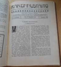 Rakennustaito 1916 koko vuosikerta kirjaksi sidottu, Ilmestynyt kaksi kertaa kuukaudessa. 3 kaksoisnumeroa
