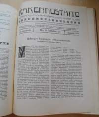 Rakennustaito 1916 koko vuosikerta kirjaksi sidottu, Ilmestynyt kaksi kertaa kuukaudessa. 3 kaksoisnumeroa